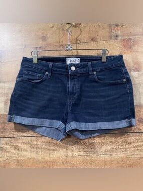 PAIGE Dark Indigo Rolled-Cuff Denim Shorts Size 28